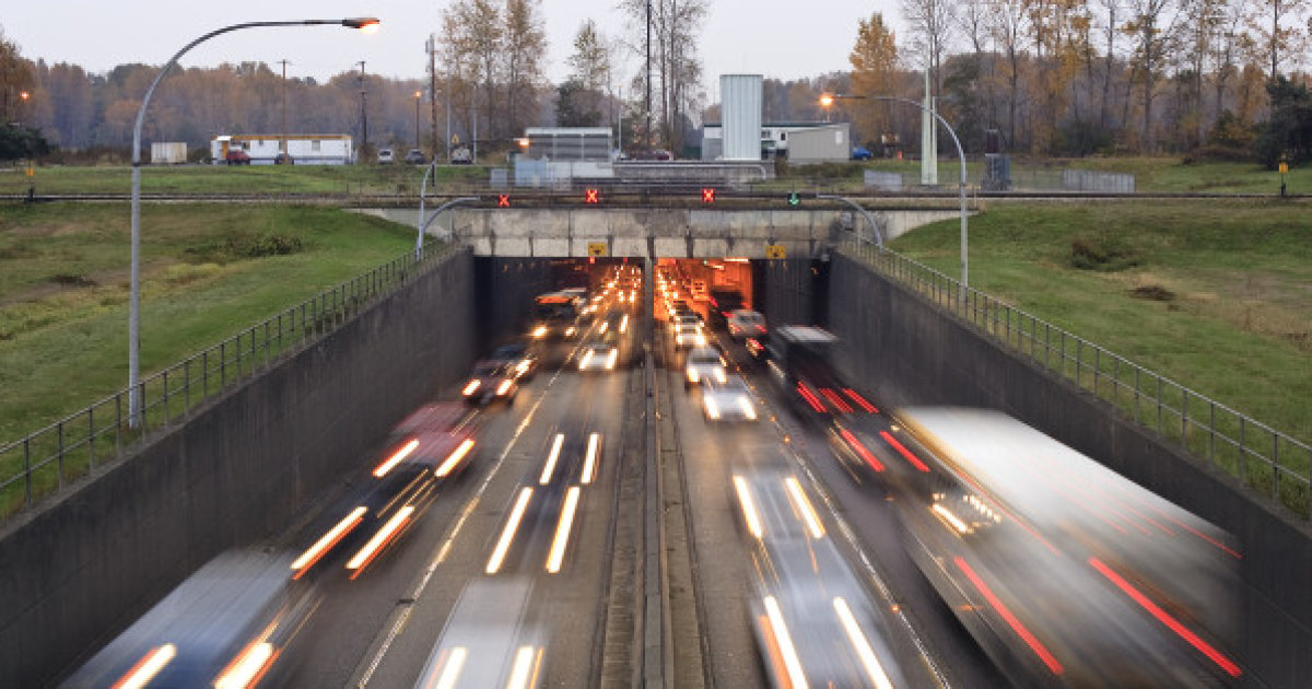 Rush hour traffic moving through the Massey Tunnel in Vancouver